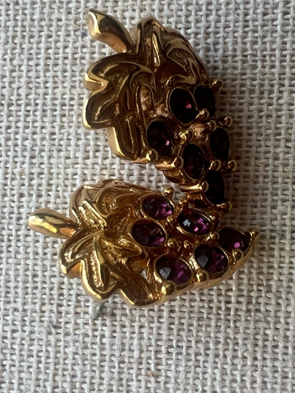 Vintage Avon Gold Grape Earrings with Purple Stones - Women Jewelry